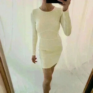 NWOT J.ING Cream Corset Dress Mini Knee Length Long Sleeve Beige Cinched Snatche